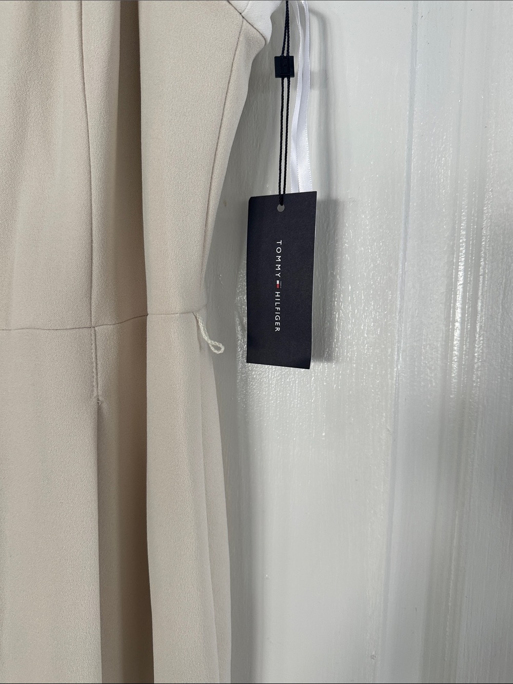 Tommy Hilfiger Neutral Beige Jumpsuit with White Trim and gold TH zipper - Picture 2 of 6